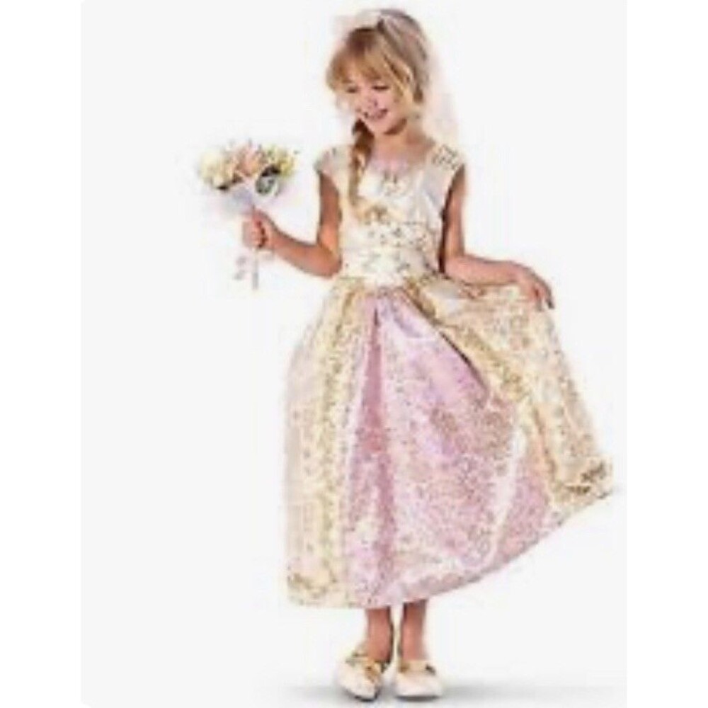 Disney Store Tangled Rapunzel Wedding Dress + Weil + Shoes + Flowers Size 5/6